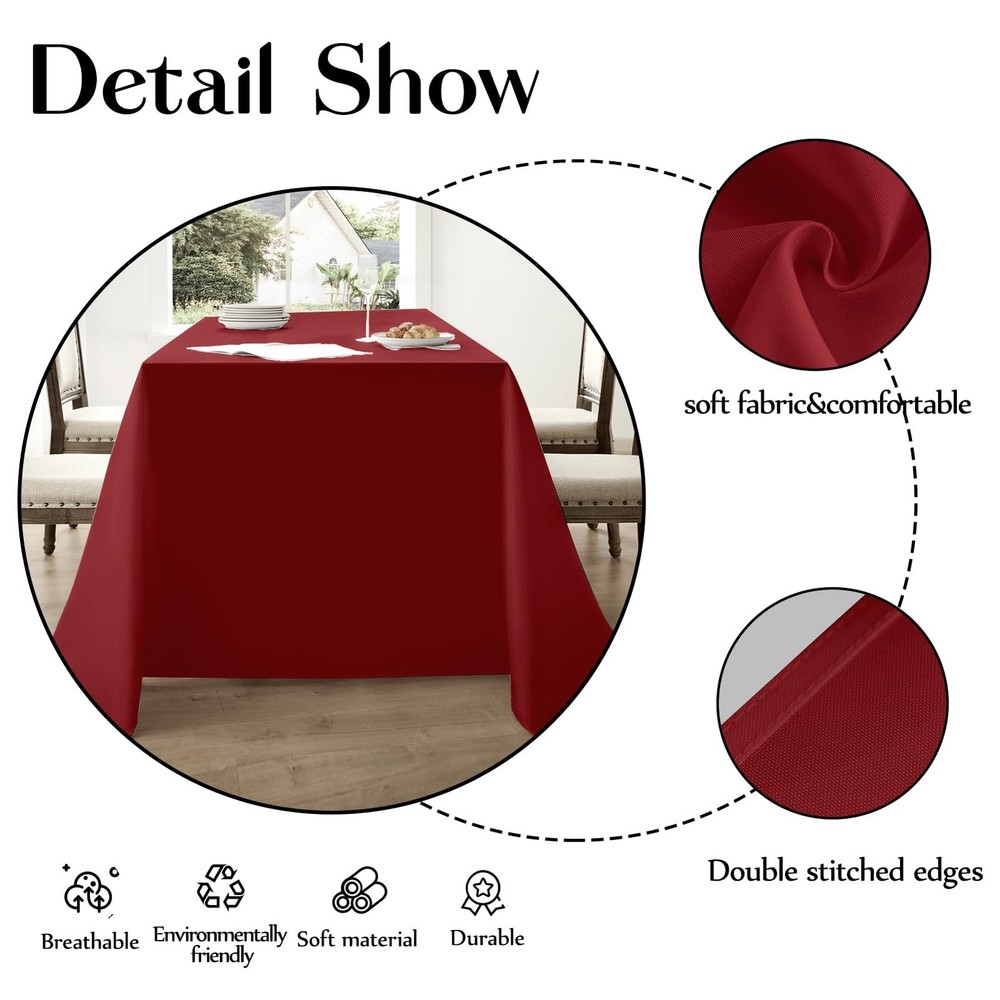 Rectangle Tablecloths 90x132 Inch 2 Pack Red Tablecloth for 6ft Washable Deco...