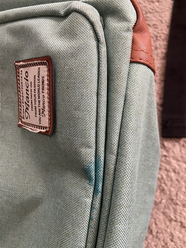 Hancio Backpack Green Canvas with Brown Trim, Buckle Closure