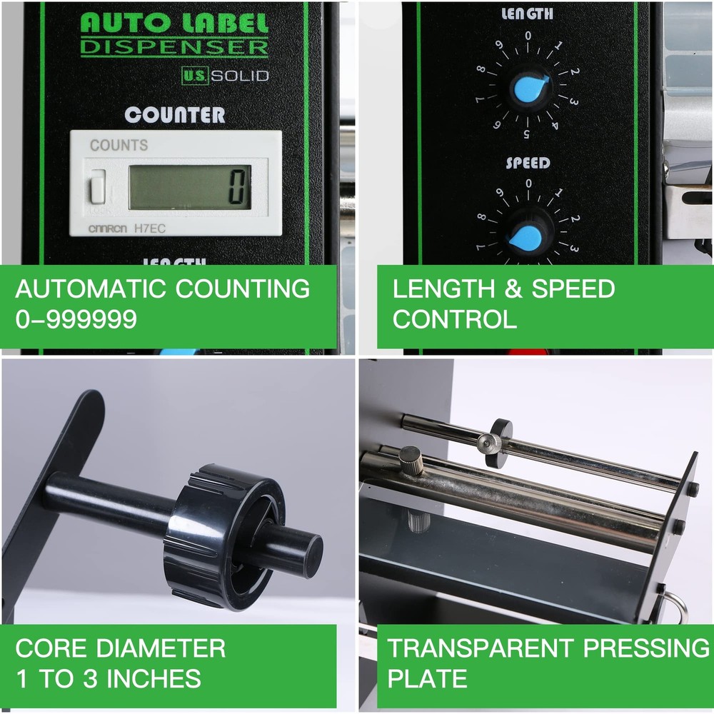 U.S. Solid Automatic Label Dispenser 5.51 in Width Opaque Labels Counter
