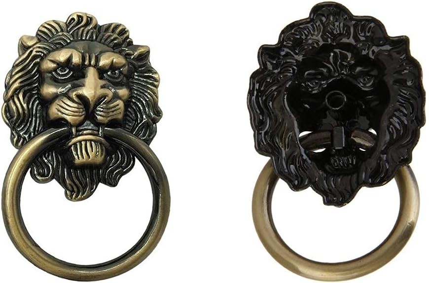 6 Pcs Lion Head Knobs Pull, Antique Bronze Ring Handles for Dresser Drawers