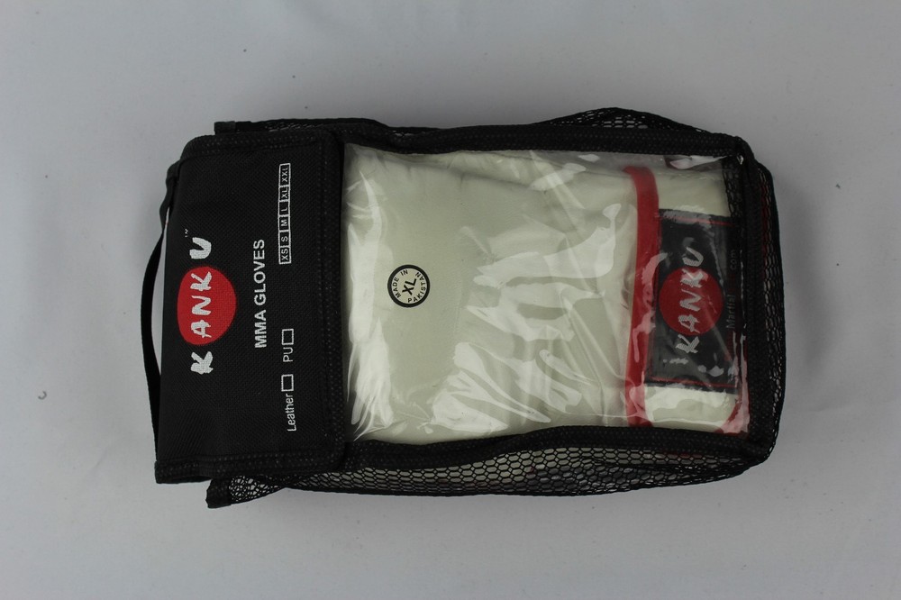 KANKU WHITE LEATHER GRAPPLING MMA GLOVES-BAG TRAINING SPARRING