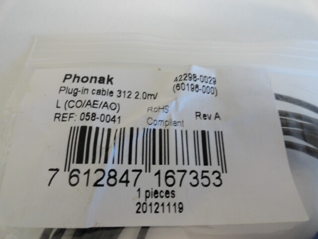 PP2: Phonak Plug-in cable 312 2.0m/L