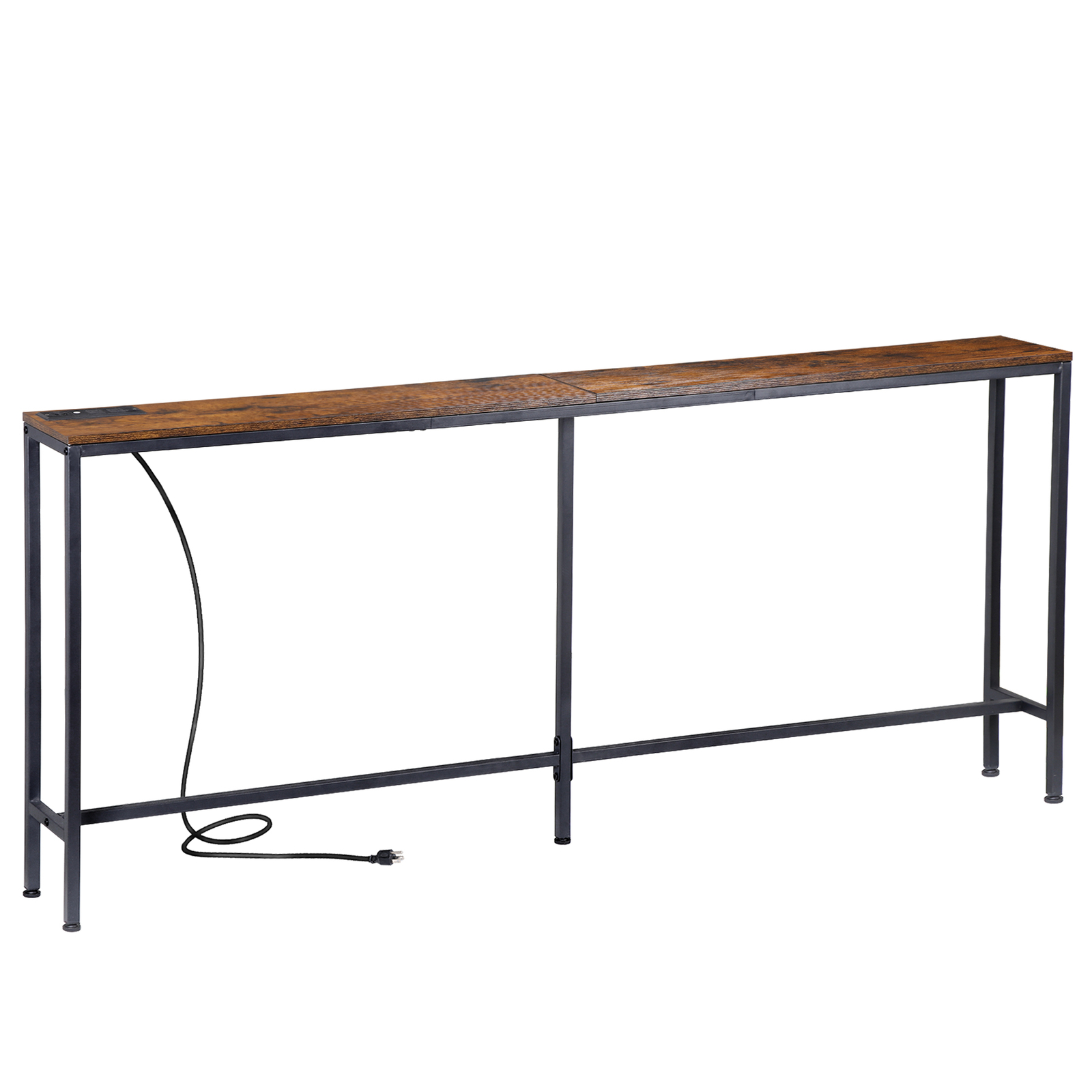 Console Table with Power Outlet Narrow Sofa Table 70.8" Behind Couch Table Brown