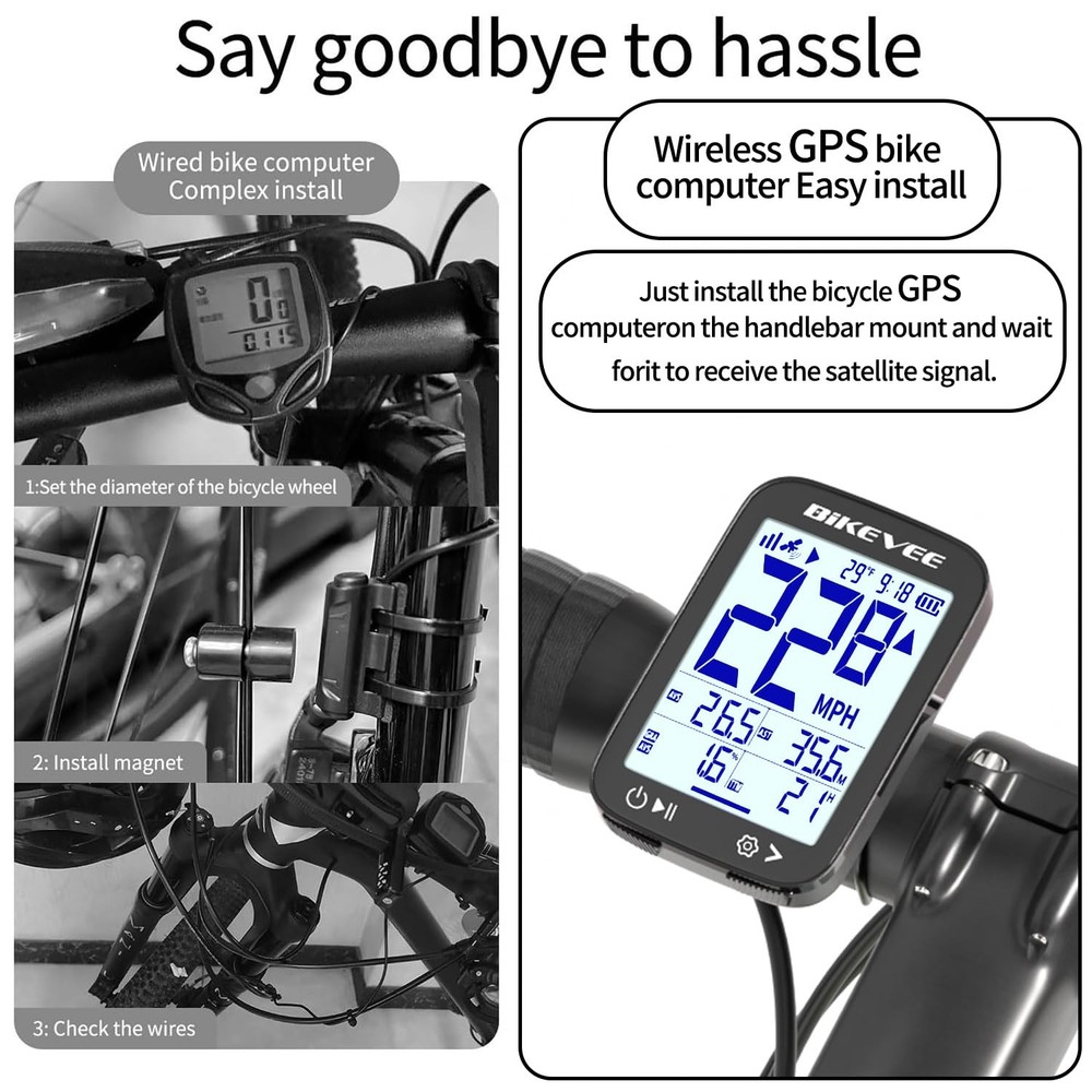 Bike Speedometer GPS Wireless Cycling Computer – Auto Start/Stop, Auto Backli...
