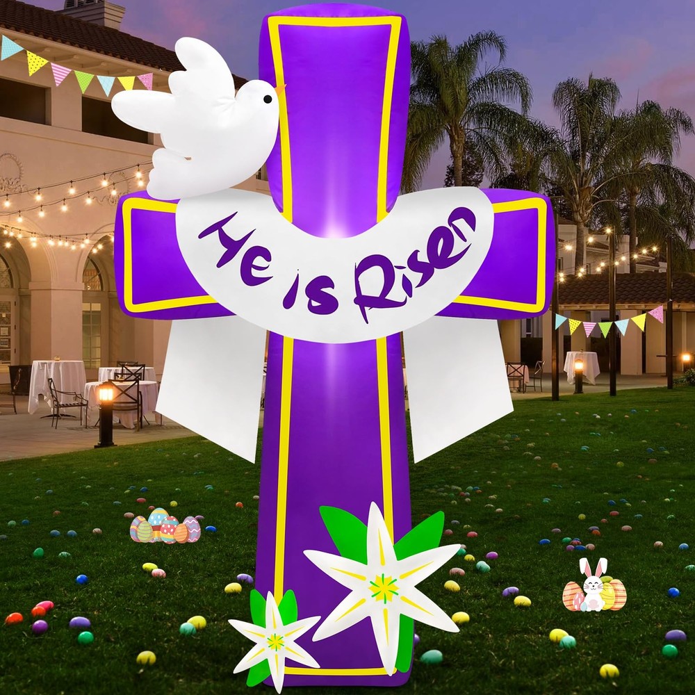 MICOCAH 4.5FT Easter Inflatables Outdoor Decorations He is Risen Inflatable Cros