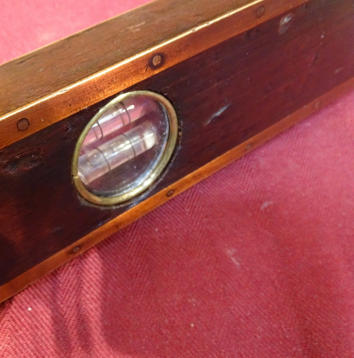 Antique User Made Brass Bound Double Plumb and Level Glass Vial Windows- WOW!!