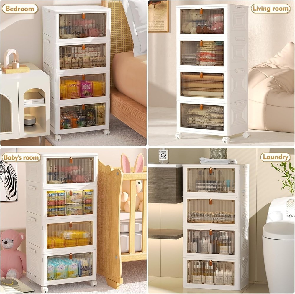 Chic 4-Tier Storage Bins, 23QT - Stackable & Easy Access with Magnetic Doors
