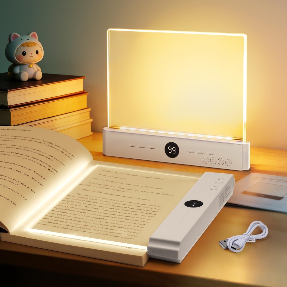 Rechargeable LED Book Light - Dimmable Flat Reading Lamp with Timer & 3 Colors,