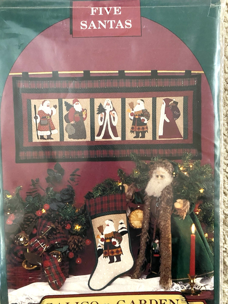 Calico Garden Pattern Five Santas Quilt & Stocking Pattern with Instructions