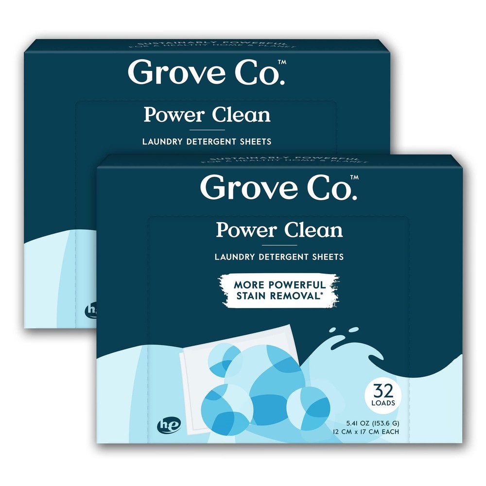 Grove Co. Laundry Detergent Sheets, Power Clean Dissolving Washer Sheets (2 P...