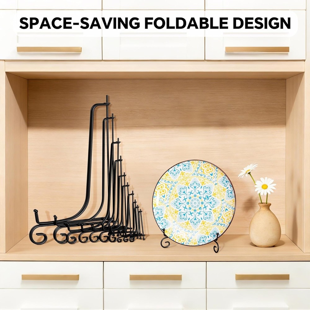 Foldable 4 Pack Iron Display Stand - Adjustable Holder for Pictures & Plates