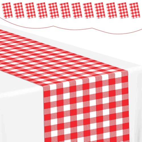 12Pcs Gingham Table Runner 14x108'' Red and White Checkered 12pcs Red+white
