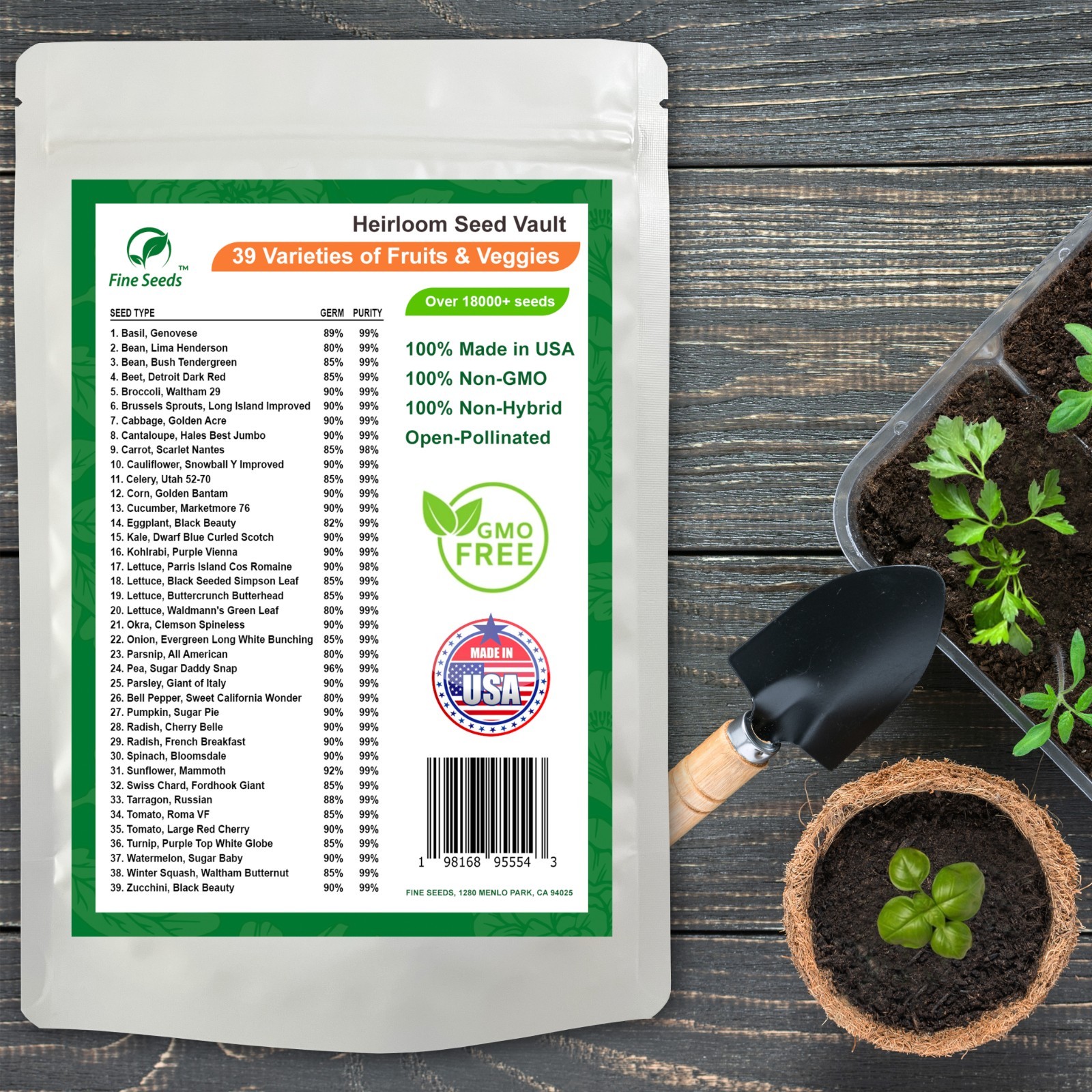 Heirloom Vegetable Seeds Survival Garden Kit - Over 18,000 Seeds, 39 Varieties