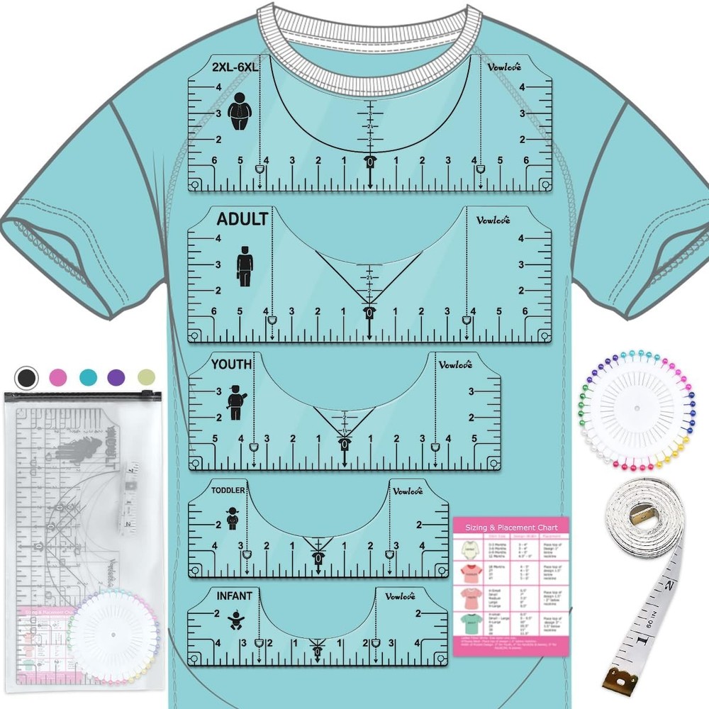 T-Shirt Ruler for Precise Alignment, Center & Left Chest Placement Tool for S...