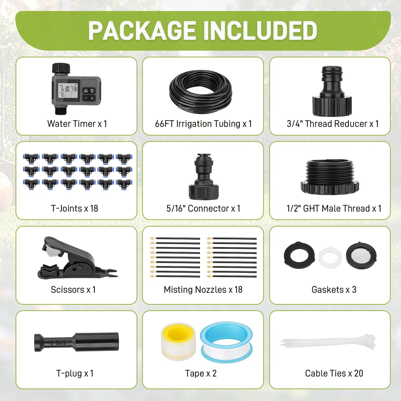 66FT Drip Irrigation System with Timer Automatic Garden Watering System for Yard