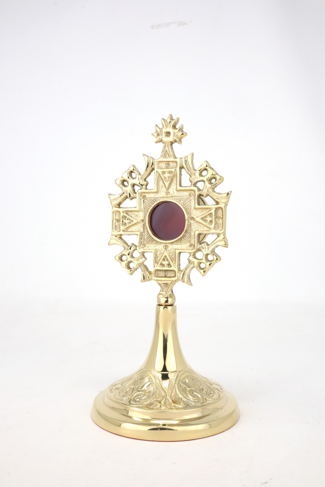High Polished Brass Ornate Jerusalem Cross Reliquary for Church or Home 8 In