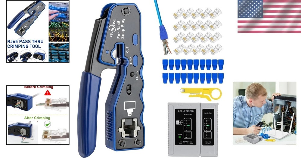 Durable RJ45 Crimp Tool with Pass Thru Function & Heavy-Duty Steel Construction