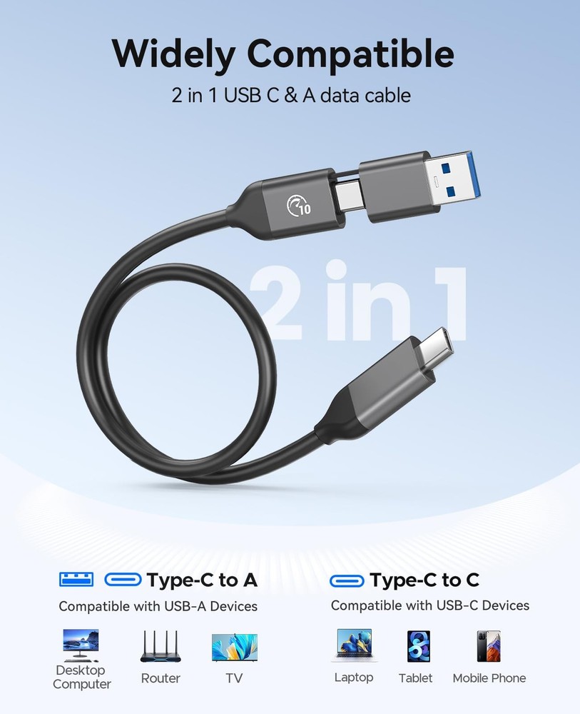 Portable SSD 256 GB with 2 in 1 USB C Cable, External Solid State Drives, Up ...