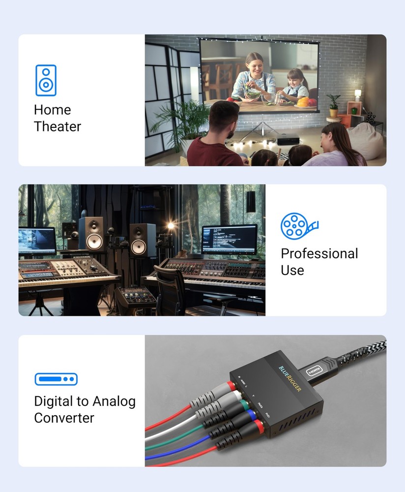 BlueRigger Component Video Cable with Audio (3FT, RCA- 5 3FT, Multicolored