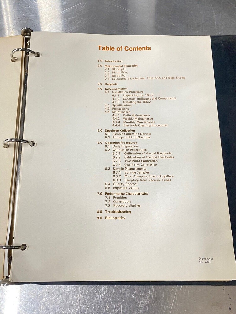 Corning 165/2 Ph Blood Gas Analyzer - Users Guide / Instruction Book / Manual