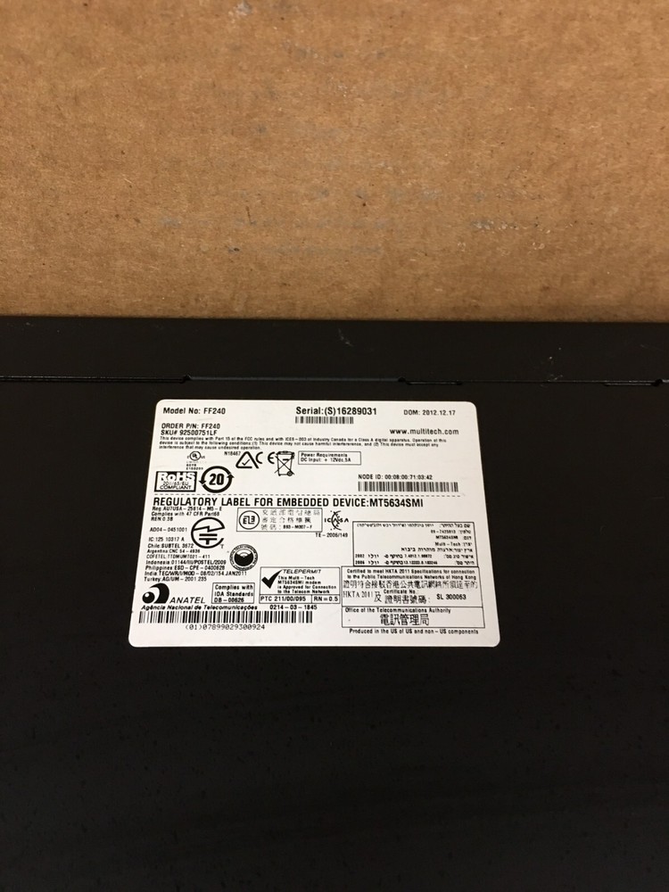 MultiTech FaxFinder FF240 V.34 Fax Server NO AC-ADAPTER