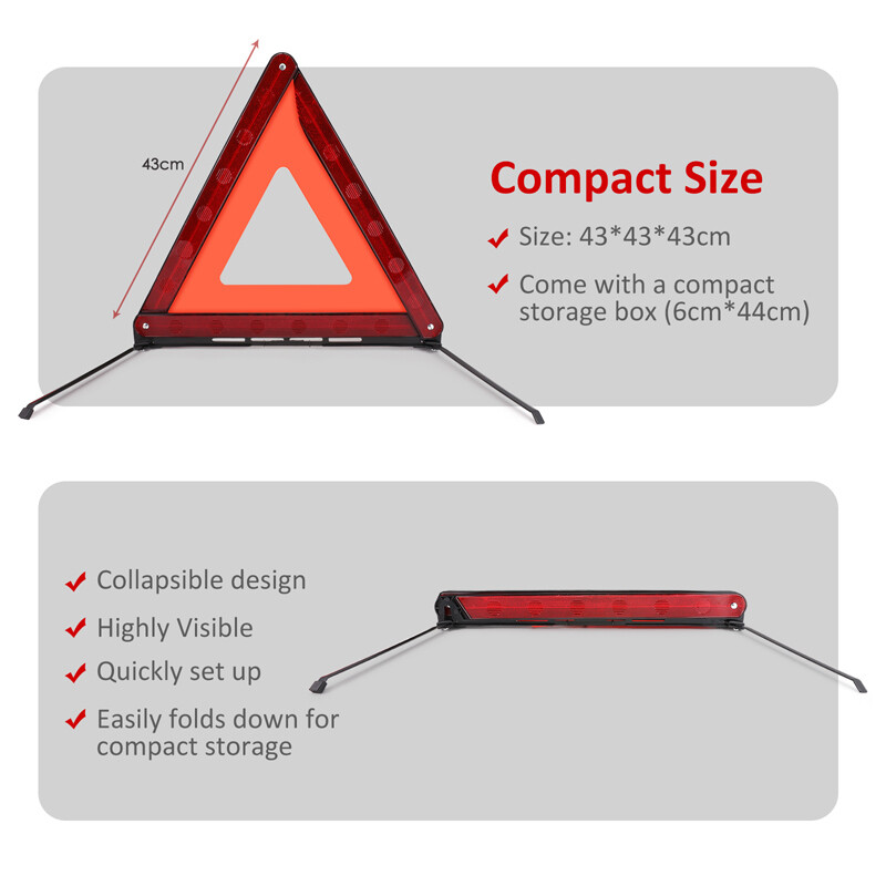 Emergency Warning Triangle DOT Approved Reflective Safety Roadside Kit for Car