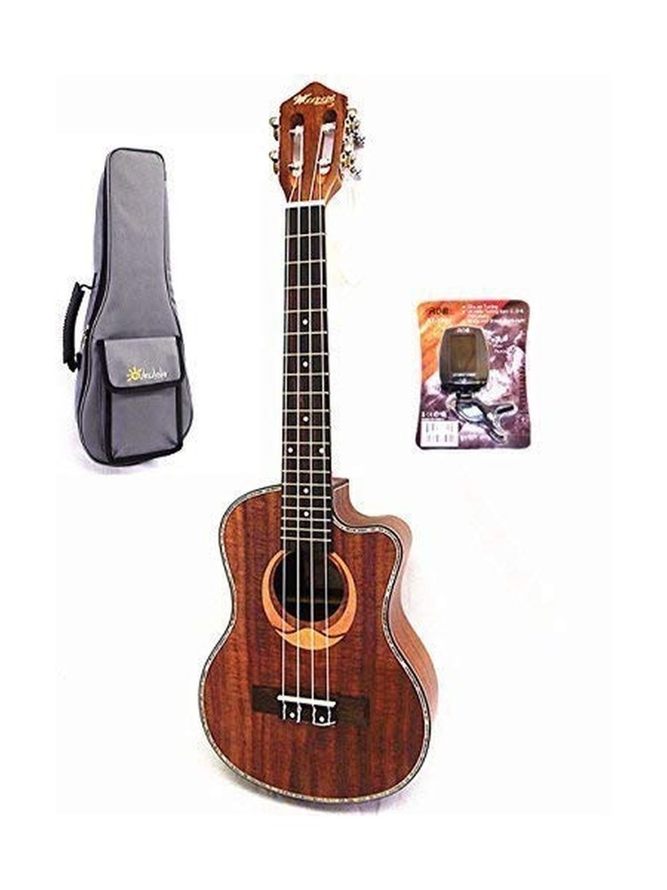 WOODNOTE/Pro. Cutaway Designed 26" Top Solid Acacia Tenor Ukulele & Padding B...