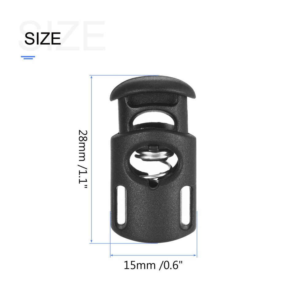 Plastic Cord Locks (0.3")20pcs, Single Hole Spring End Toggle Stoppers Black