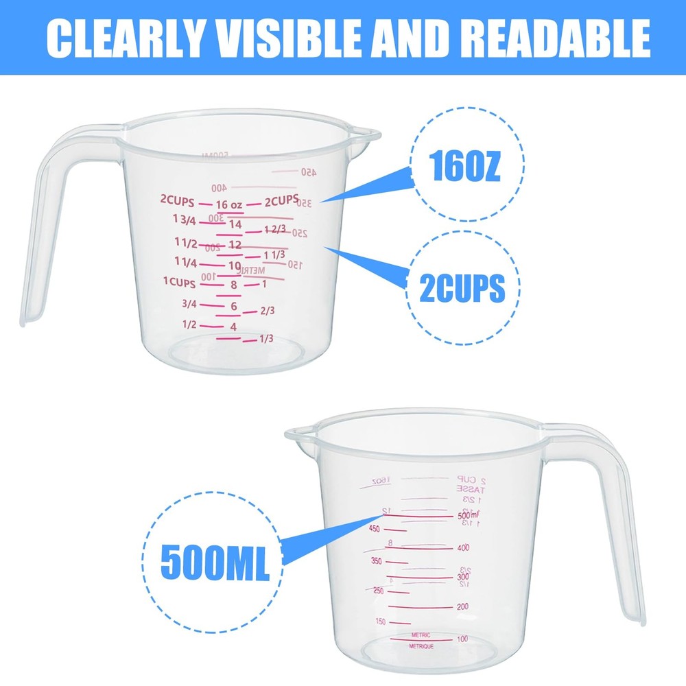 DTDNZKN 3 Pack Measuring Cup Set, Includes 250Ml (1-Cup), 500Ml Large, Clear