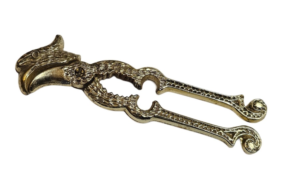 Figural Eagle Head Decorative Nut Cracker Bottle Opener Kitchen Tool Gold Tone