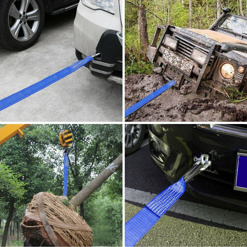 6' x 2" Blue Nylon Web Sling Lift Tow Strap Heavy Duty Polyester Web Loop Ends