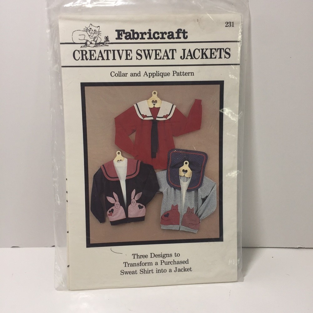 Collar and Applique Pattern Creative Sweat Jackets Bunny Cat Fabricraft