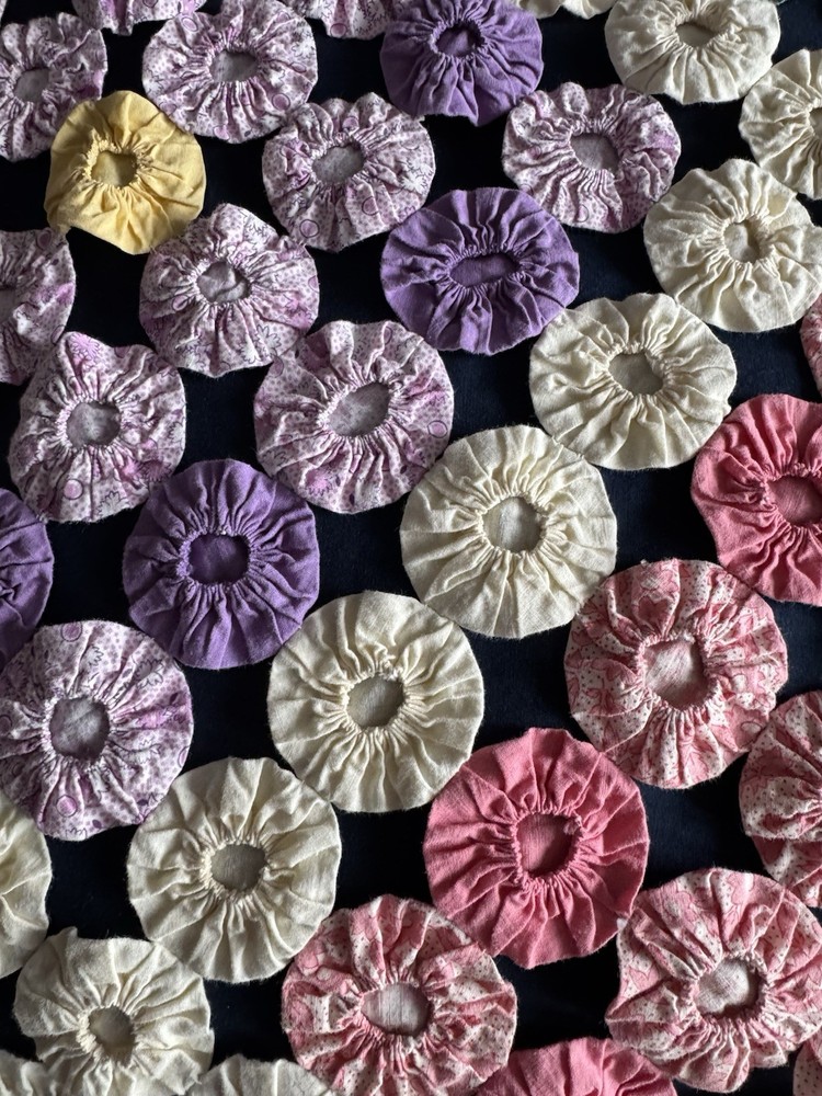 OLD Yo-Yo Quilt 76 X 72 Bedspread