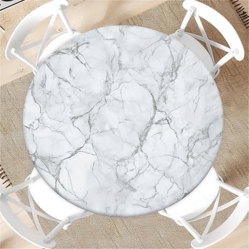 Round Fitted Tablecloth with Elastic Edge Design Table Cover 48" (Round) Marble