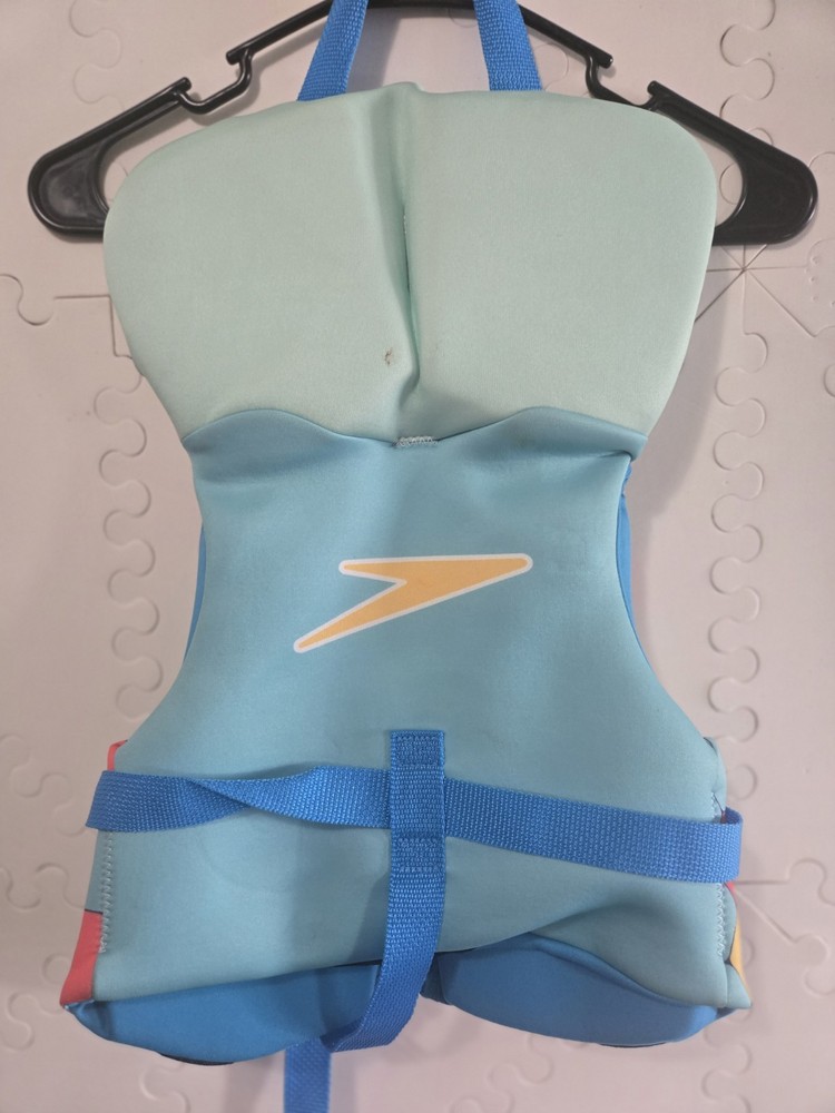 Speedo Infant Life Jacket Flotation Vest Blue Multicolor Hex Pattern Zip Front