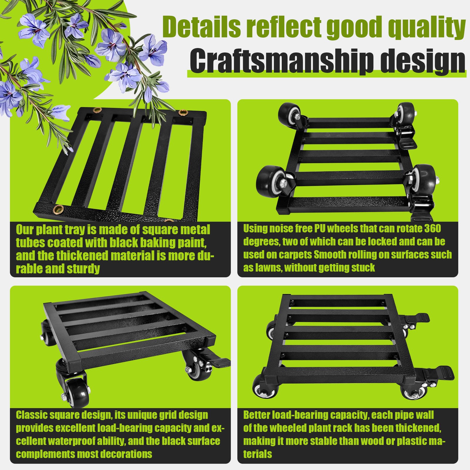 8" 10" 12" 14" 16" 18" 20" Aluminum Heavy Duty Plant Caddy w/ Wheels Plant Stand