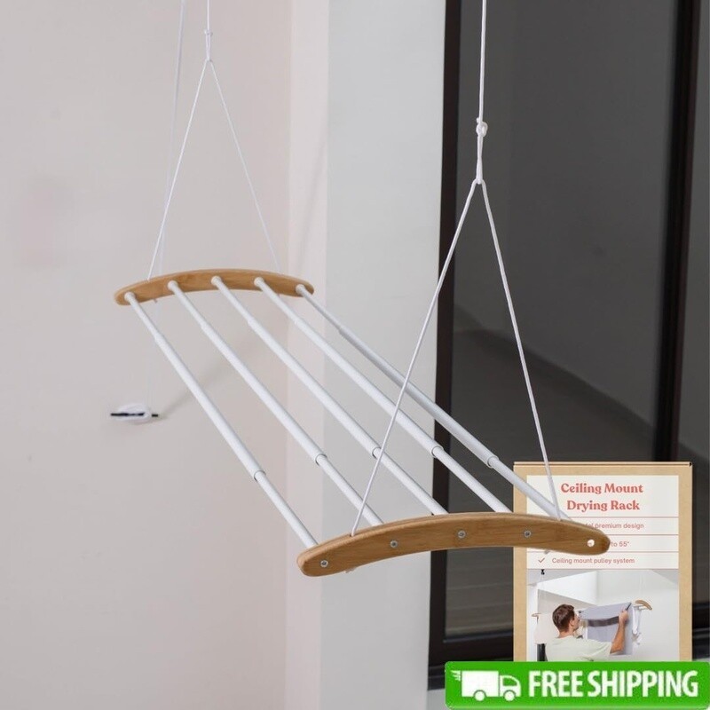 Ceiling Mounted Drying Rack Adjustable Pulley Space Saving Clothes Dryer New