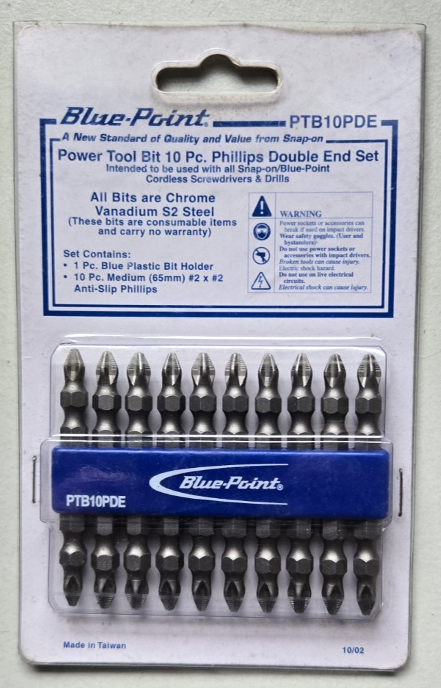 NOS Blue Point Tools PTB10PDE 10Pc. Universal Bit Set Phillips Screwdriver Drill