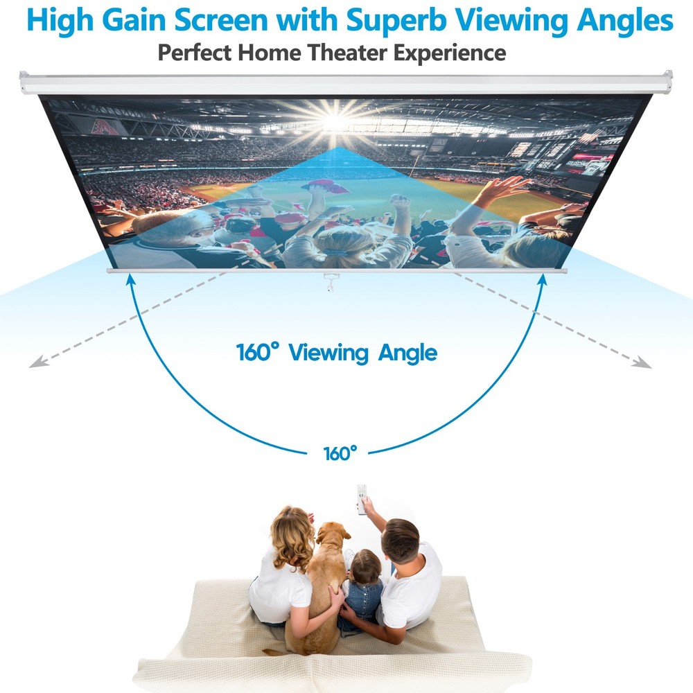 Projector Screen 100'' 16:9 HD Manual Pull Down Projection Screen for Home Use