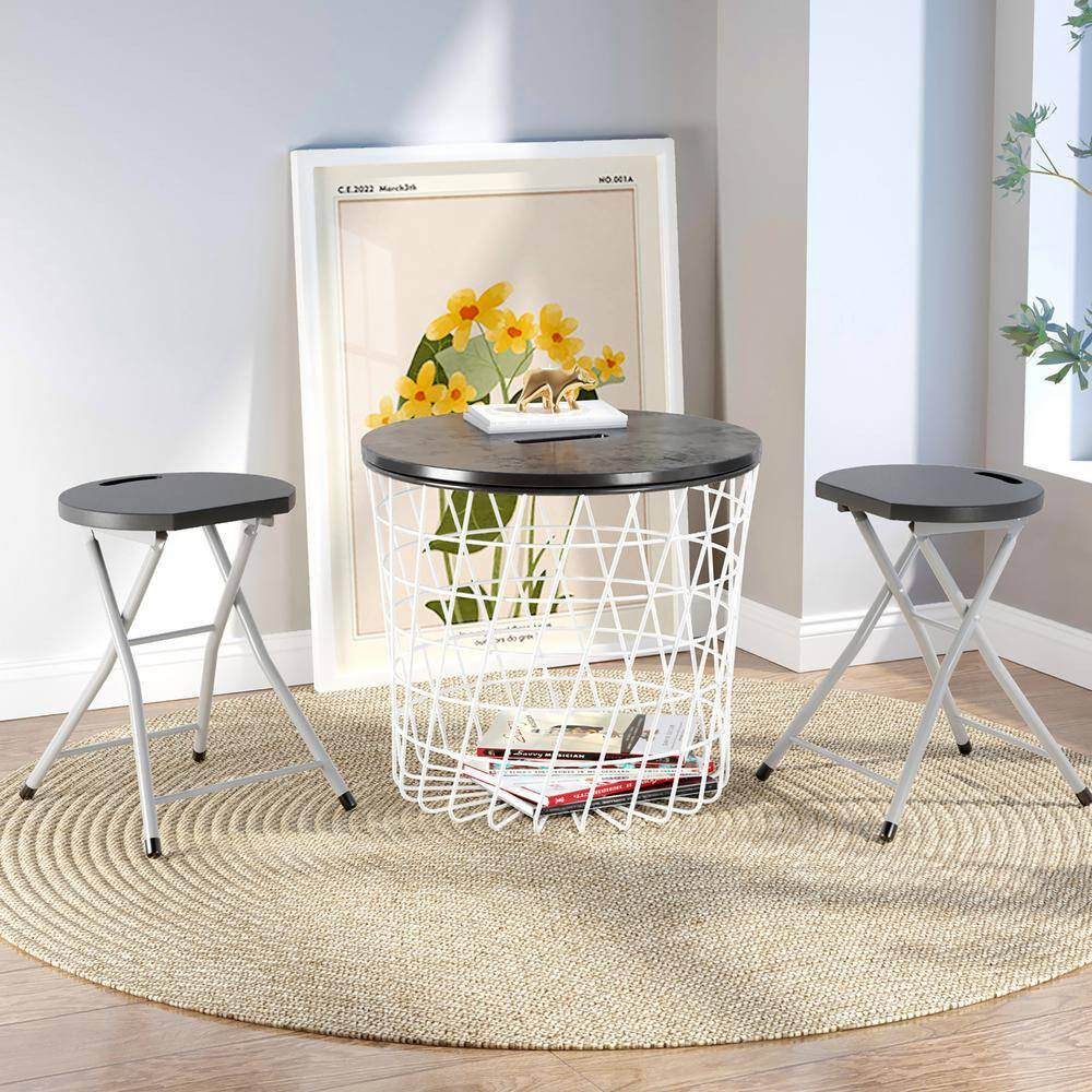 28 In. Black Backless Metal Sturdy Frame Portable Folding Bar Stools Lightweight