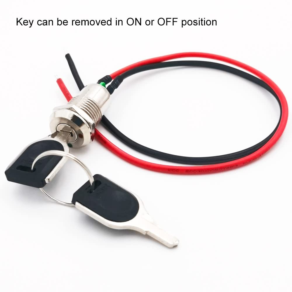 12mm On/Off Metal Key Lock Switch Prewired Maintained