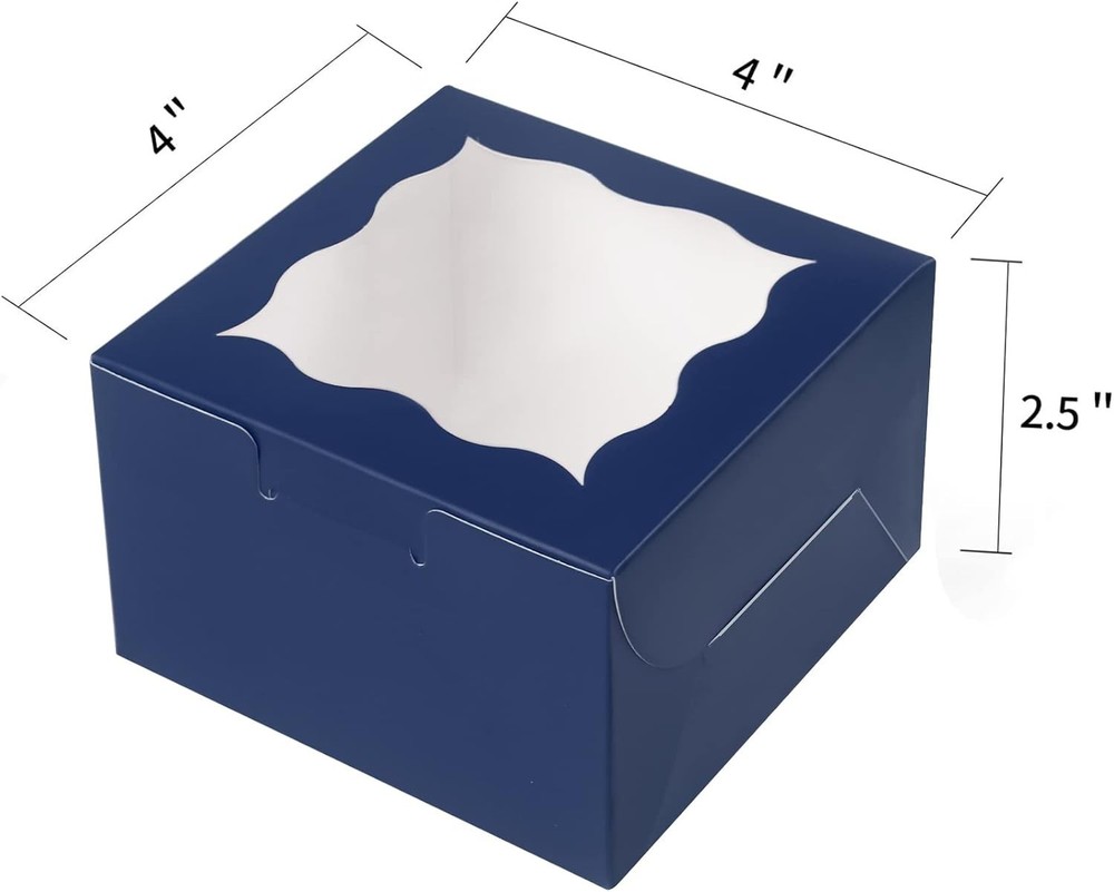 60 Blue Bakery Boxes with Window – Elegant Cupcake & Cookie Gift Boxes 4x4x2.5