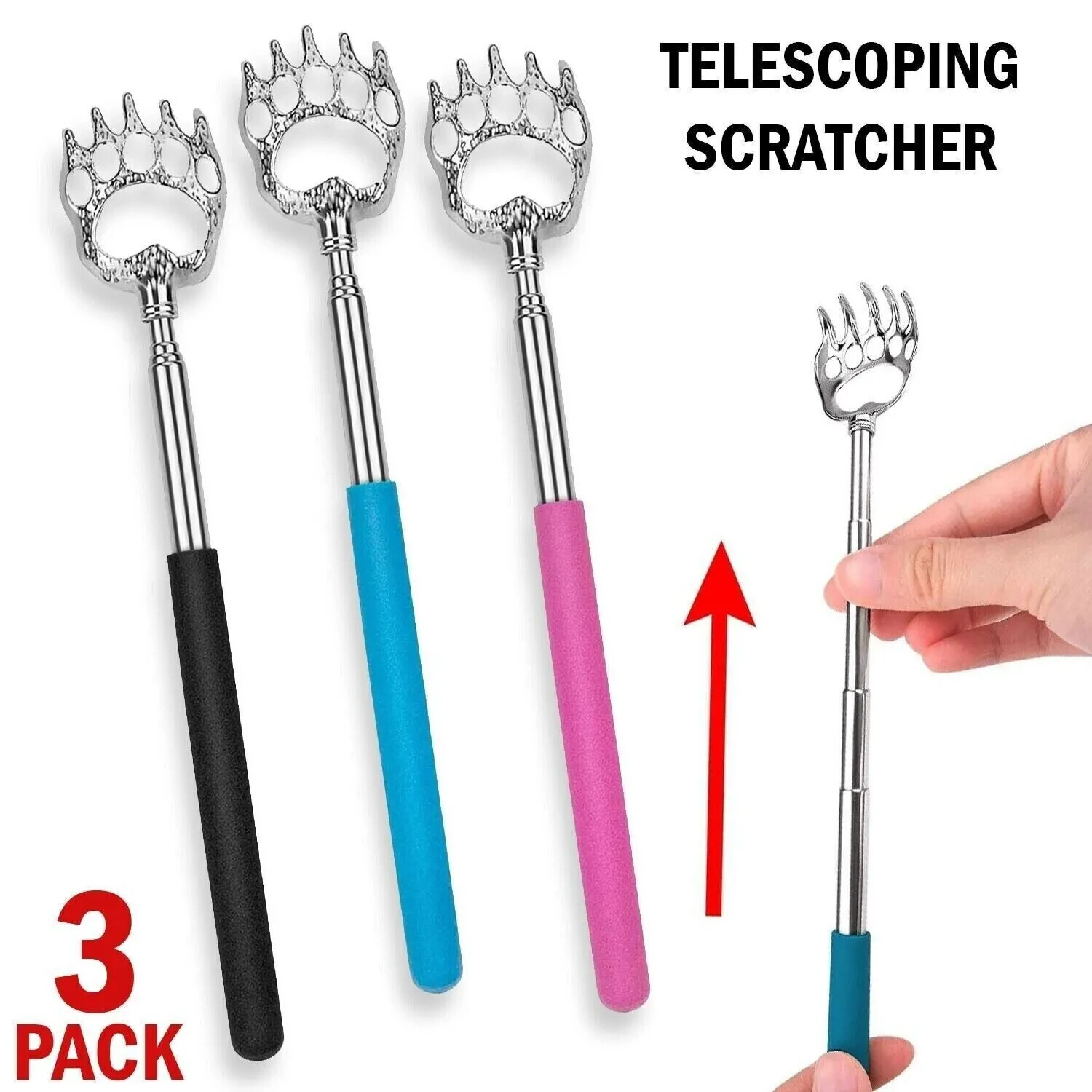 3 Pack Metal Back Scratcher Back Extendable Massager Bear Claw Telescopic New