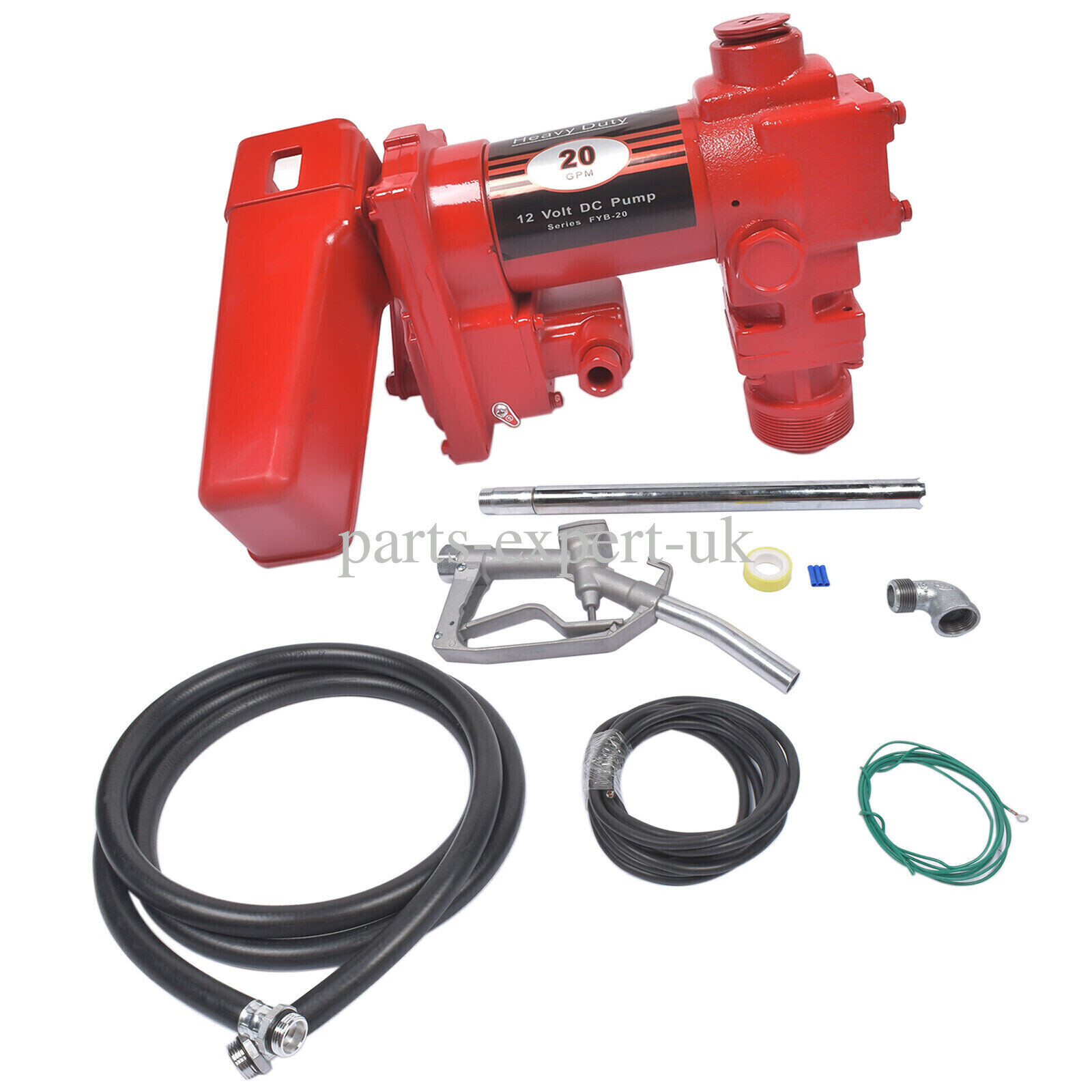 12V 20GMP Fuel Transfer Pump+Nozzle Kit Transfer of Gasoline Diesel Kerosene Red