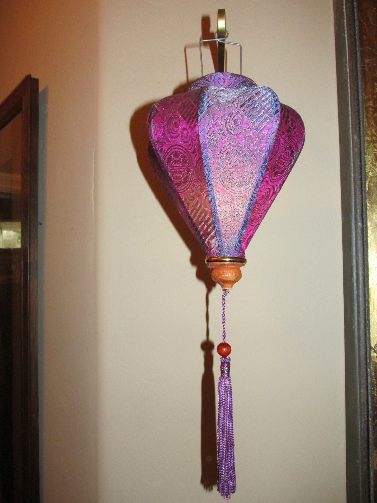 Authentic Signed Vietnam Bamboo and Silk Brocade 16" Lantern with Tassel