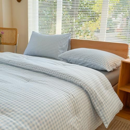 Comforter Set, Light Bedding Comforter Sets, Blue Grid Bed Queen Blue Gingham