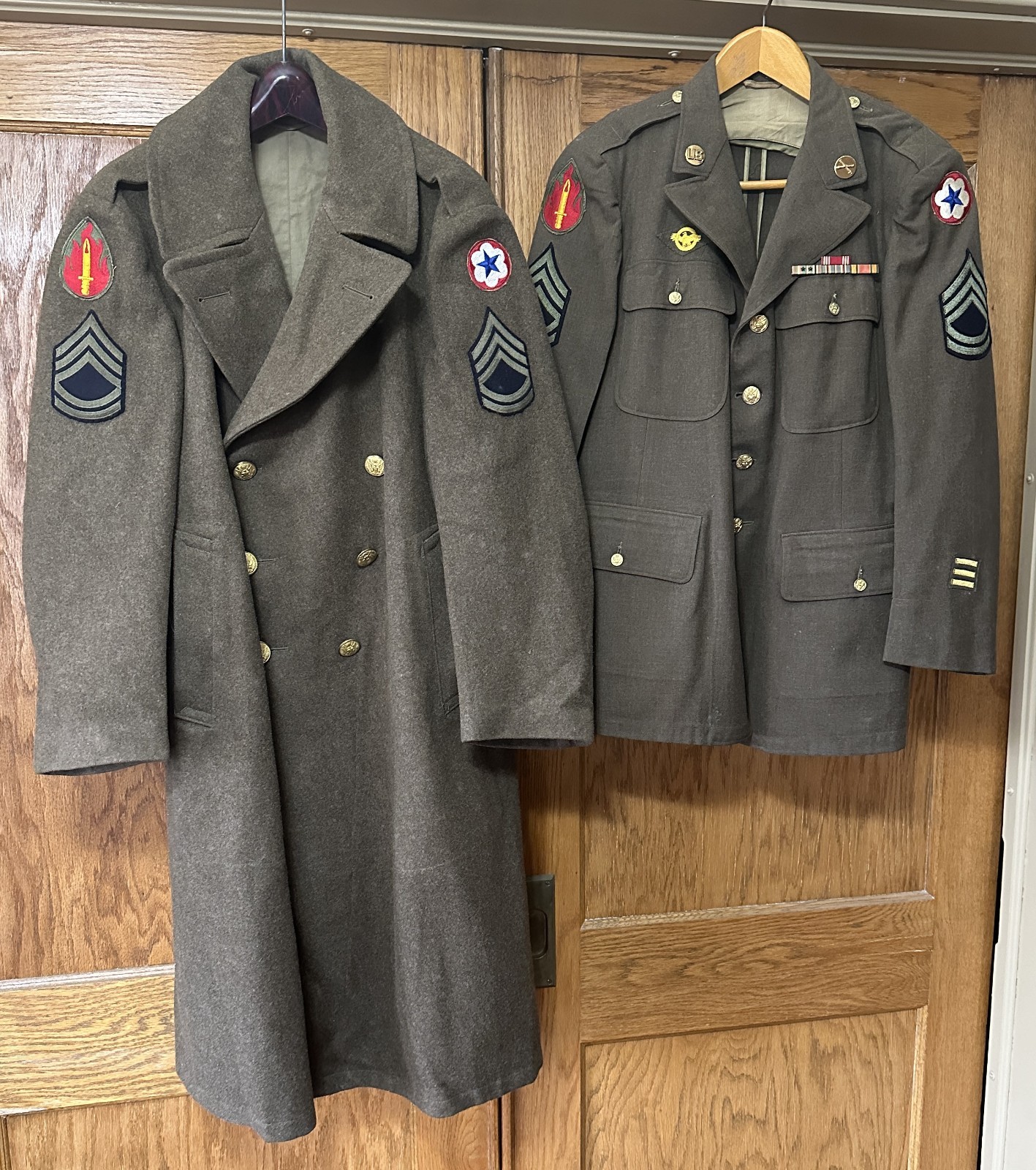 WWII 63rd Infantry Div Named Officer Uniform Overcoat Jacket Ribbon Medal Photo