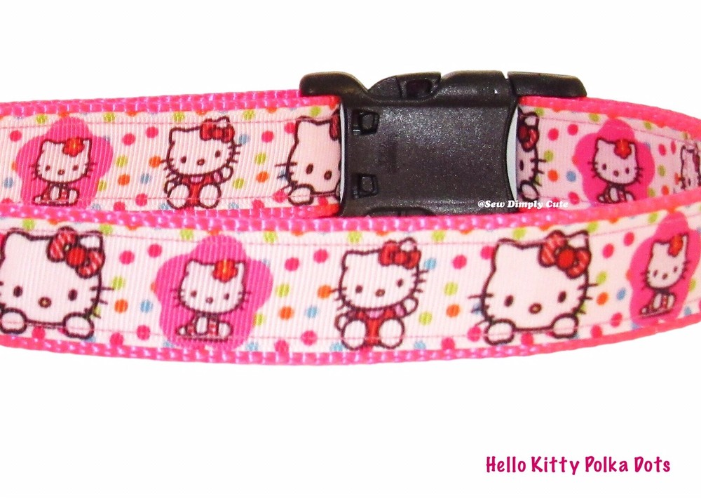 Hello Kitty Polka Dots Adjustable Dog Collar Pink