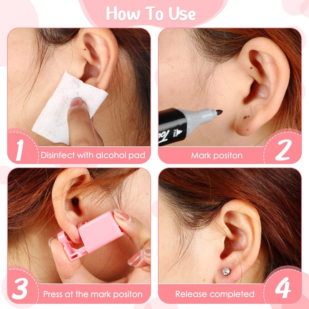 8 Pcs Self Ear Piercing Tool Disposable Ear Piercing Kit with Crystal Ear Studs