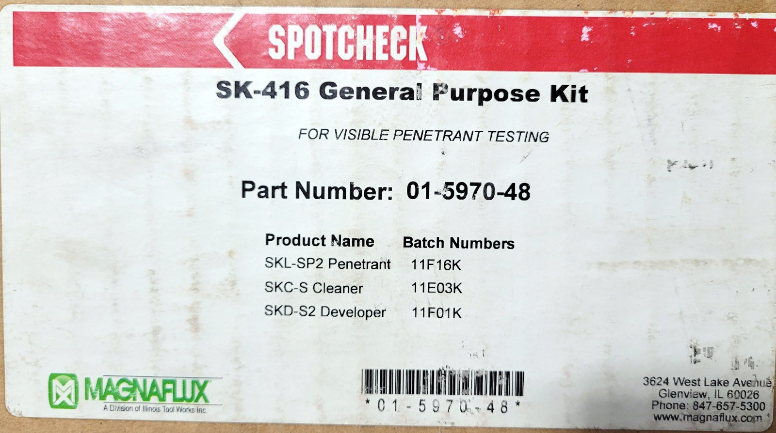 New Magnaflux Spotcheck Dye SK-416 Penetrant Test Kit (SKC-S, SKD-S2, SKL-SP2)